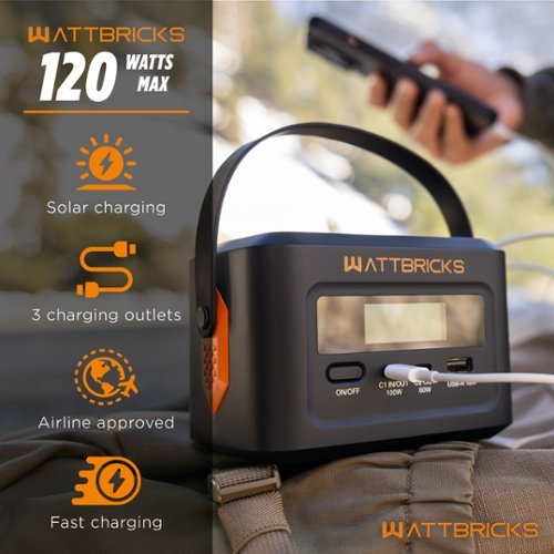 Wattbricks - 120-Watt Peak With 99.2Whr Portable Power Station Airline Approved - Black-Front_Standard 