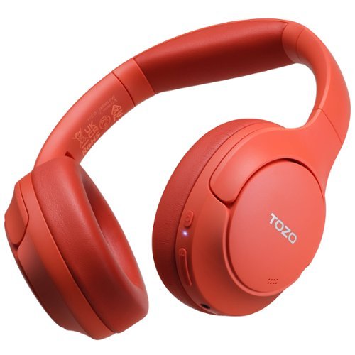 TOZO - HT2 Hybrid Active Noise Cancelling Headphones, Over Ear, 60H Playtime, Hi-Res Audio, Custom EQ, Deep Bass, Red - Deep Red-Front_Standard 