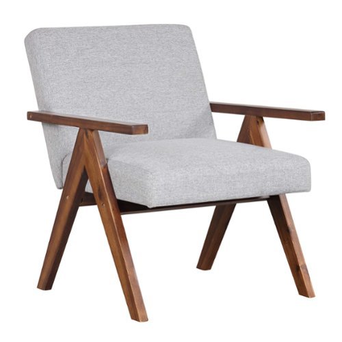 Costway 1 PCS Modern Accent Chair Linen Fabric Armchair with Solid Acacia Wood Frame - Gray