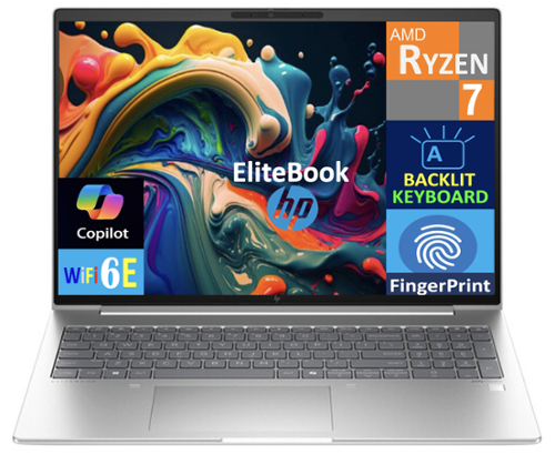 HP - Elitebook Laptop 16.0 WUXGA Display (AMD Ryzen 7 7735U, 64GB DDR5, 512GB PCIe SSD, AMD Radeon, Win 11 Pro) - Silver-Front_Standard 