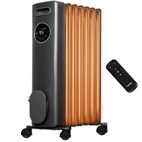 GlowWise - Oil Filled Radiator Heater 1500W - Adjustable Thermostat, Remote, LED Display, Child Lock, Overheat/Tip-Over Protection - Gray-Front_Standard 