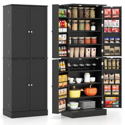 Gymax - 65-inch Kitchen Pantry Cabinet w/ 16 Door Shelves & 6 Adjustable Shelves - Black-Front_Standard 