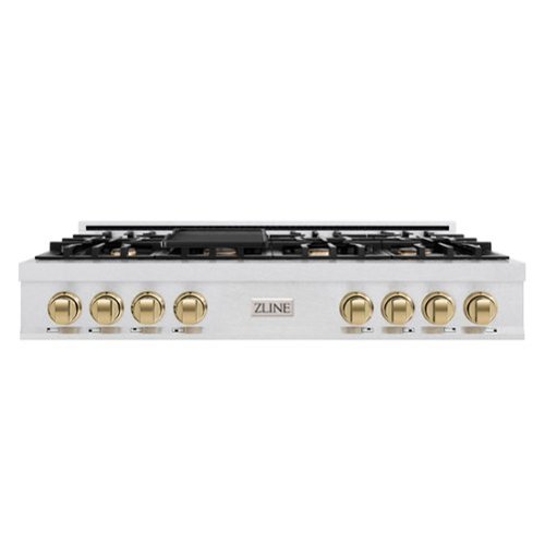 ZLINE - Autograph 48 in. Slide-In Classic Rangetop w/ 8 Burners in Satin Stainless Steel & Bronze Accents - Satin Stainless Steel
