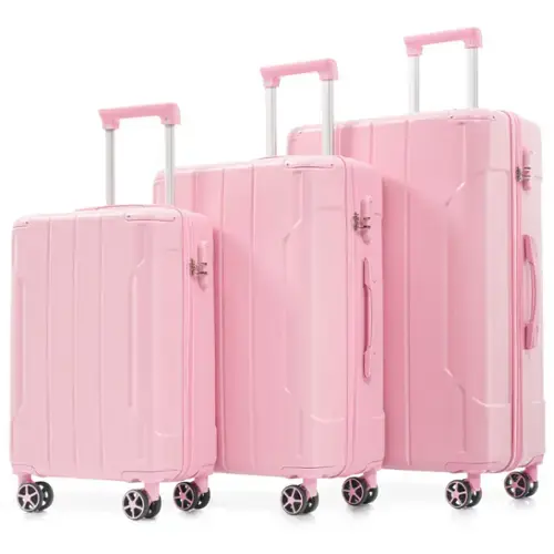 Front. Ecooso - Luggage Sets 3 Piece, Hard shell ABS Lightweight Durable Suitcases with Double Spinner Wheels 20/24/28 Inch - Pink.