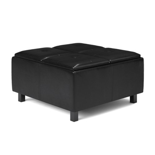Simpli Home - Alcott Square Coffee Table Storage Ottoman - Midnight Black