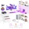 Aheaplus - L Shaped Desk with Hutch, 58.7'' Long Gaming Desk with 3 Fabric Drawers, LED Lights & Power Outlets, Reversible - White-Front_Standard