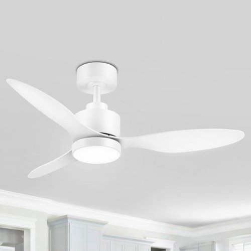 Breezary - 42" Modern Indoor Ceiling Fan, 3 ABS Blades, 6-Speed DC Motor, Remote Control, Timer, 5'' Downrod, Light/No Light Option - Matte White (With Light)-Front_Standard 