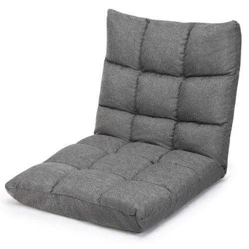 Gymax - Adjustable 14-Position Floor Chair Folding Lazy Gaming Sofa Lounge Chair Gray - Gray-Front_Standard 