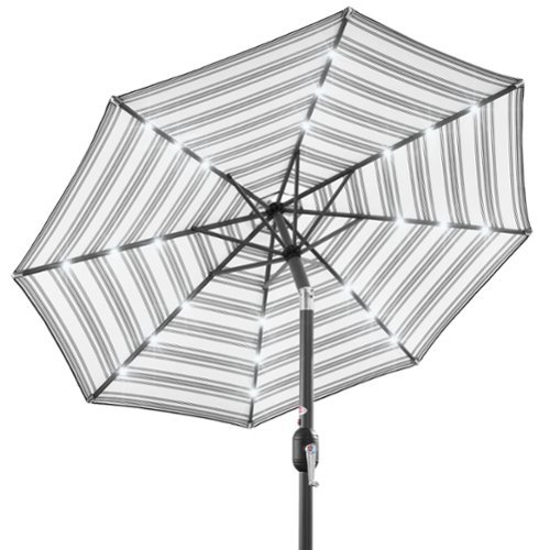 Best Choice Products - 10ft Solar LED Lighted Patio Umbrella w/ Tilt Adjustment, UV-Resistant Fabric - Striped Gray-Front_Standard 