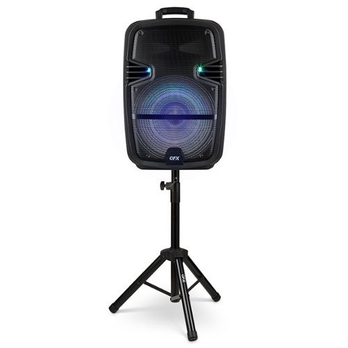 QFX - Rechargeable Bluetooth Speaker and Stand with Microphone and LED Lights - Black-Front_Standard 