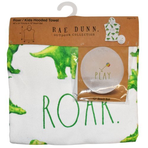 Salus Brands, LLC Rae Dunn: Roar Kids Hooded Towel & 12 Beach Ball - Dinosaur 48x 24 Poncho, Cotton Terry Beach Cover Up, Toddler 3+ HOW TO BUY