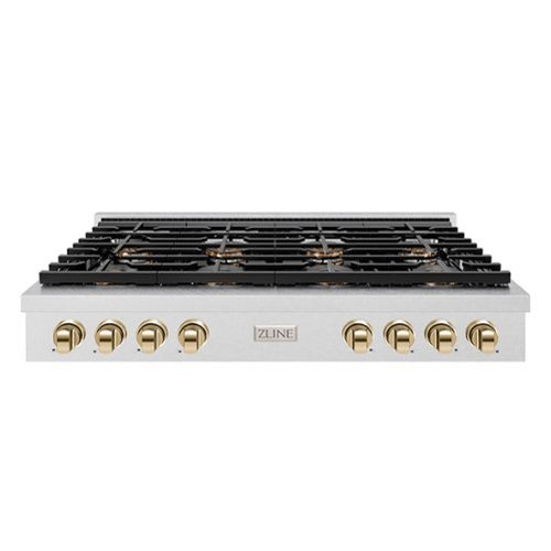 ZLINE - Autograph 48 in. Satin Steel Paramount Rangetop with 8 DuoPro Burners and Gold Accents (PSRTSZ-48-G) - Satin Stainless Steel-Front_Standard 