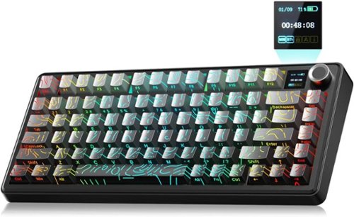 AULA - F75 Max, 81-Key, Wireless, Hot Swappable, Mechanical Gaming Keyboard, RGB, Knob, Digital Screen - Gradient Grey Topographic Side-Engraved Keycaps-Front_Standard 