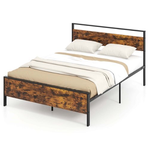 Costway - Queen Size Bed Frame with Wooden Headboard and Footboard Under-Bed Storage - Brown-Front_Standard 