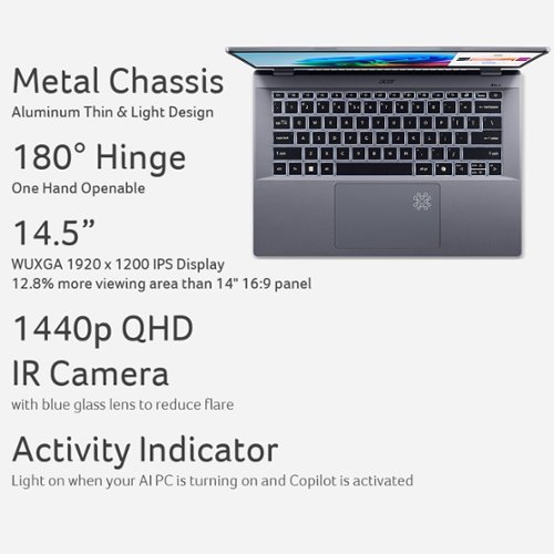Acer Swift Go 14 AI - Copilot+ PC - 14.5 IPS 2560 x 1600 120Hz – Snapdragon X Plus – 16GB Memory – 1TB SSD - Steel Gray GLOBAL SHIPPING