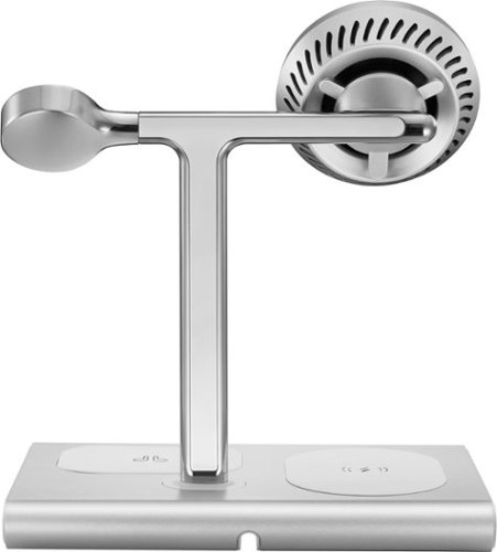 Insignia™ 4-in-1 15W Qi2 Certified Fast Charge Wireless Charging Stand for iPhone, Apple Watch, AirPods & Qi Devices - Silver BUY IN SAUDI ARABIA