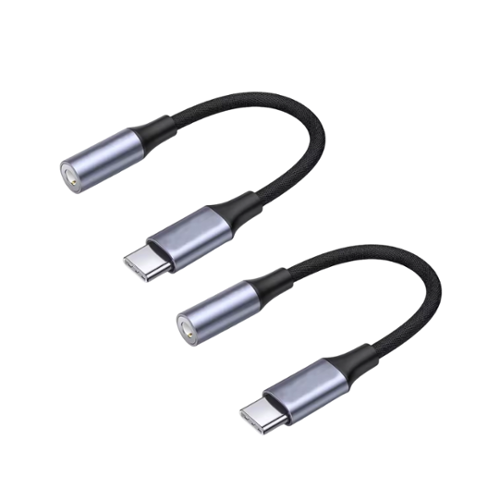 Qixxronics - USB C to Aux Adapter, 3.5mm to USB C Cable, USB-C to 3.5mm Audio Adapter, Type C to Headphone Jack for iPhone (2 Pack) - Gray-Front_Standard 