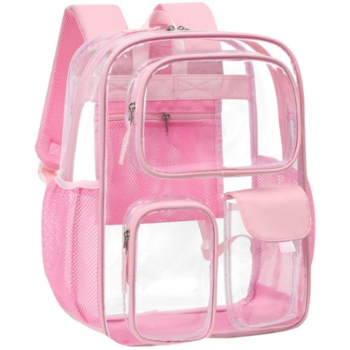 Pu Straps_pink 17"(3 Front Pockets)-Daypack Backp