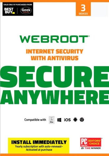  Webroot SecureAnywhere Internet Security (3-Device) (1-Year Subscription) - Mac OS, Windows