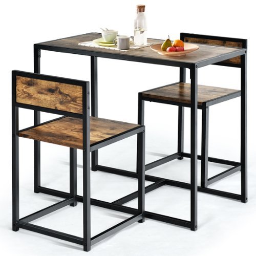 Costway 3 pcs Dining Set Compact Table and 2 Chair Home Kitchen Breakfast Antique - Antique Brown