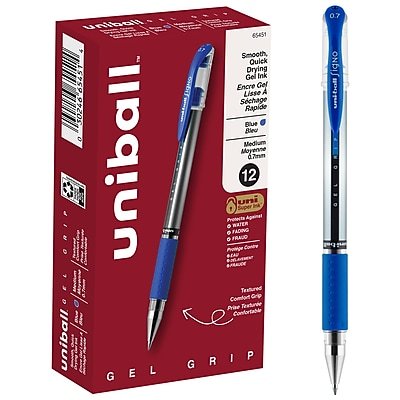 uni-ball - Gel Grip Gel Pens, Medium Point, 0.7mm, Blue Ink, 12/Pack (65451)
