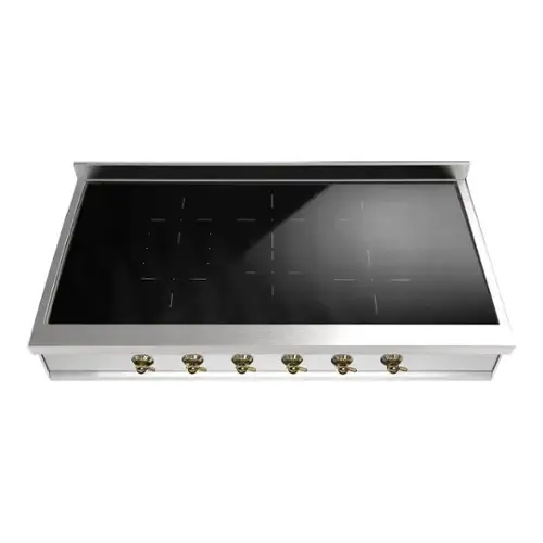 Front. ILVE - ILVE Nostalgie II 48 inch Built-In Induction Rangetop with 6 Elements (Stainless Steel, Brass Trim) - Stainless Steel.