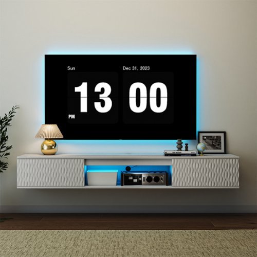 Kadyn - Wall-Mounted Floating TV Stand with LED Lighting and Textured Wave Design - White-Front_Standard 