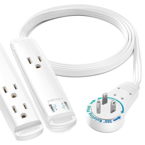 Maximm - Extension Cord with USB Ports 3FT, 360° Rotating Flat Plug, 3-Outlet with USB Ports (2 Ports), 3 Prong, UL Certified - White-Front_Standard 