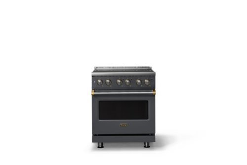 Viking - 30 in. Wide 4 Elements Pro 5 Series 4.7 Cu.Ft. Freestanding Electric Convection Range - w. Brushed Brass Trim - Cast Black