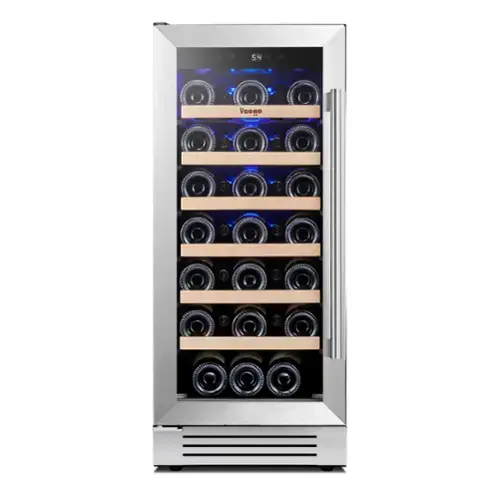 Front. Yeego - 15 inch Wine Cooler Refrigerator with 33-Bottle Built-In/Freestanding for Home Bar，Stainless Steel - Stainless Steel.