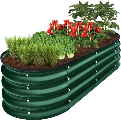 Best Choice Products - 4x2x1ft Outdoor Raised Metal Oval Garden Bed, Planter Box for Vegetables, Flowers - Dark Green-Front_Standard 