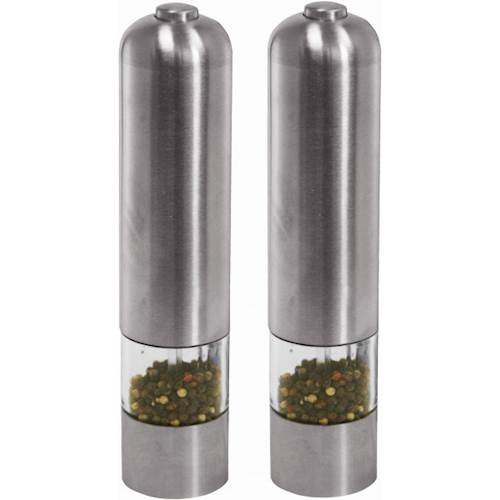  iTouchless - Automatic Electric Salt and Pepper Grinder Set, 2 Count, Stainless Steel, Adjustable Coarseness, LED Guide Light - Stainless-Steel