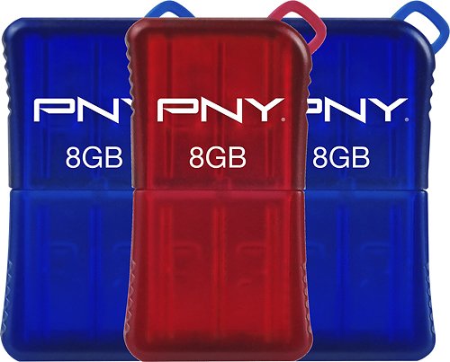  PNY - Micro Sleek Attaché 8GB USB 2.0 Flash Drives (3-Count) - Red/Blue
