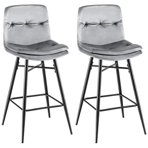 Costway - Set of 2 Velvet Bar Stools Bar Height Kitchen Dining Chairs with Metal Legs - Gray-Front_Standard 