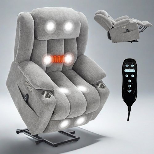 Boyel Living - Chenille Power Lift Recliner Chair with 8-Point Vibration Massage and Lumbar Heating - Gray-Front_Standard 