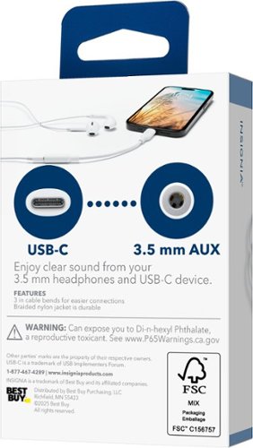 Insignia™ USB-C to Headphone Jack Adapter (2-Pack) - White BUY IN UAE