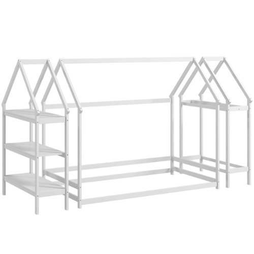 Costway Twin Size House Bed Montessori Floor Bed with Detachable Storage Shelves - White