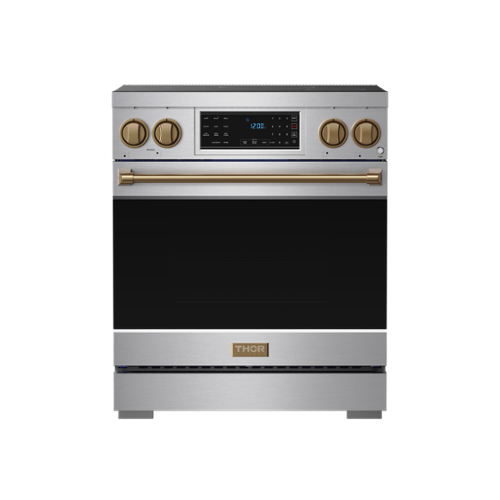 Gordon Ramsay Series by Thor Kitchen 4.8 Cu. Ft Freestanding Induction Range with Bronze Hardware - Stainless Steel