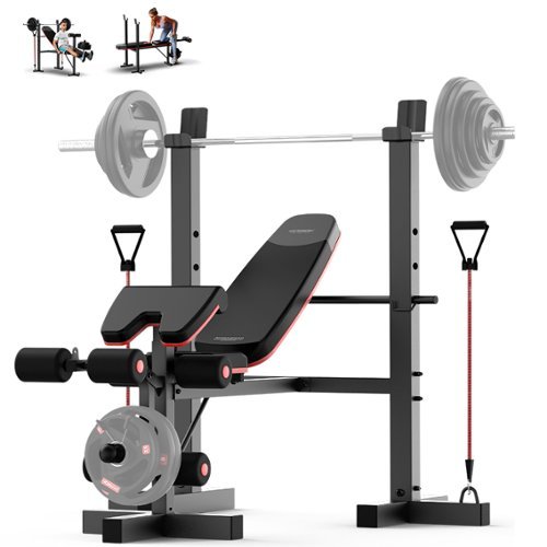 HARISON - 6 in 1 Weight Bench Set with Racks, Leg Extension, Preacher Curl & Resistance Bands, 660LB (BBG30813) - Black-Front_Standard 