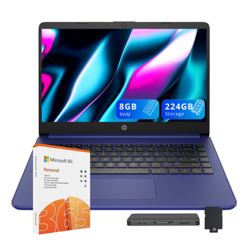HP - Stream 14" HD Laptop, Intel Celeron N4120, 16GB RAM, 64GB eMMC,Win 11 S,160GB Docking Station - Blue-Front_Standard 