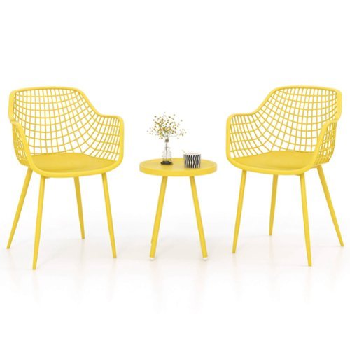 Costway 3 Piece Patio Bistro Set All Weather Heavy Duty Table and Chairs Set of 2 - Yellow