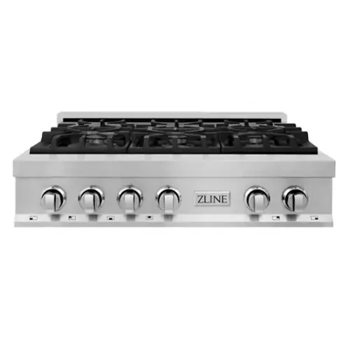 Front. ZLINE - 36 in. Wide 6 Burner Legacy Gas Rangetop withPorcelain Cooktop in Stainless Steel (RT36) - Stainless steel.