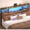 Aheaplus - King Size Headboard with Power Outlet and RGB LED Lights, Headboard with Storage Shelves - Brown-Front_Standard