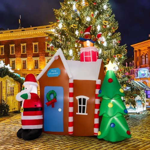 Costway 7 FT Inflatable Christmas Ginger House with Santa Claus Christmas Tree LED Lights