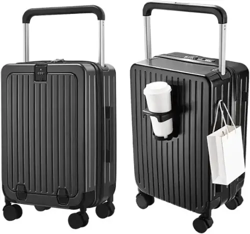 Front. Quick Deer - 20" Front Opening Carry On Suitcase with Laptop Storage, TSA Lock & 8 Spinner Wheels - Graphite.