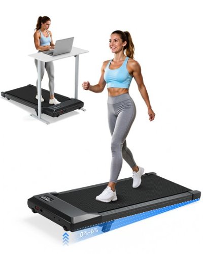 Superun - 6% Incline Walking Pad, Under Desk Treadmill, 3 in 1 Portable Treadmill with LED Display 300 Lbs Capacity - Black-Front_Standard 