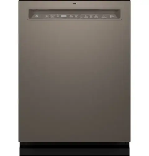 Front. GE - 24" Front Control Built-In Stainless Steel Tub Dishwasher with 3rd Rack, Sanitize Cycle and 47 dBA - Slate.