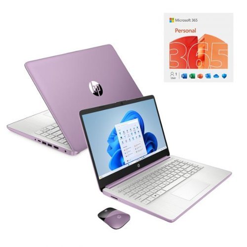 HP - 14" HD Touchscreen Notebook Intel N150 4GB RAM 128GB SSD + Wireless Mouse + Microsoft 365 - Winter Lavender-Front_Standard 