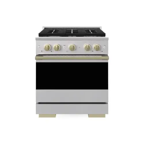 Front. ZLINE - Autograph 30 in. 4.2 cu. ft. Marino Dual Fuel Freestanding Range w/ 4 Gas Burners & Convection Oven w/ Bronze Accents - Stainless Steel.