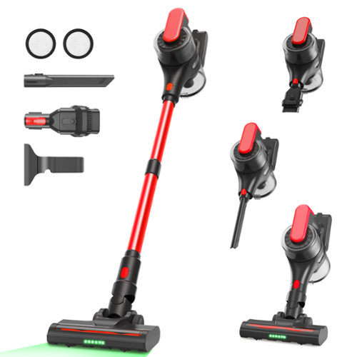 MOOSOO - Lightweight Cordless Vacuum, 36Kpa Powerful Suction, 55 mins runtime, Stick Vacuum for Hard Floor Carpet Pet Hair - Black&Red-Front_Standard 